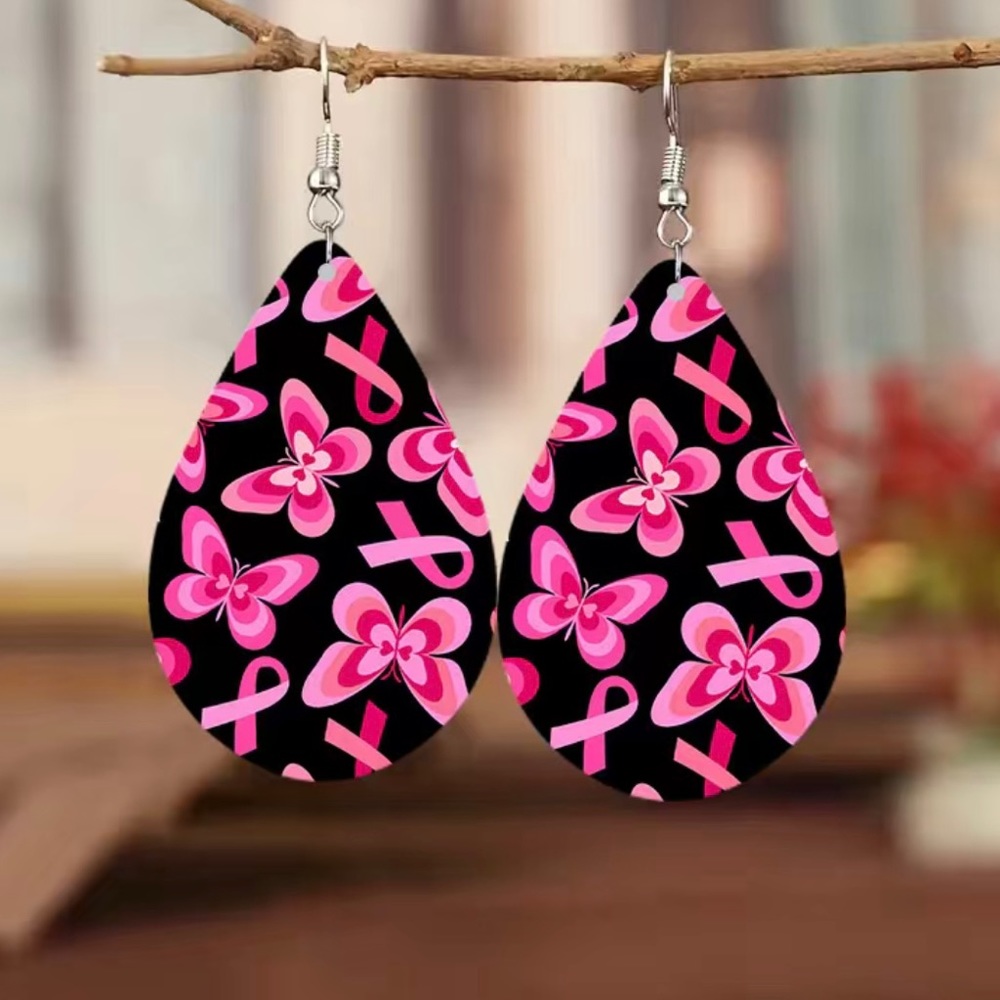 Cute Tear drop Ribbon 🎀 Earrings.. SUPPORT CANCER AWARENESS